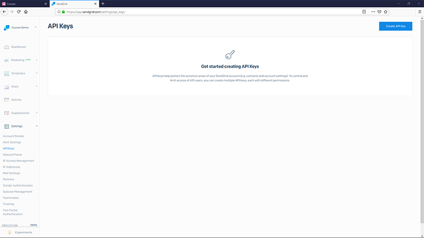 SendGrid API Key Page