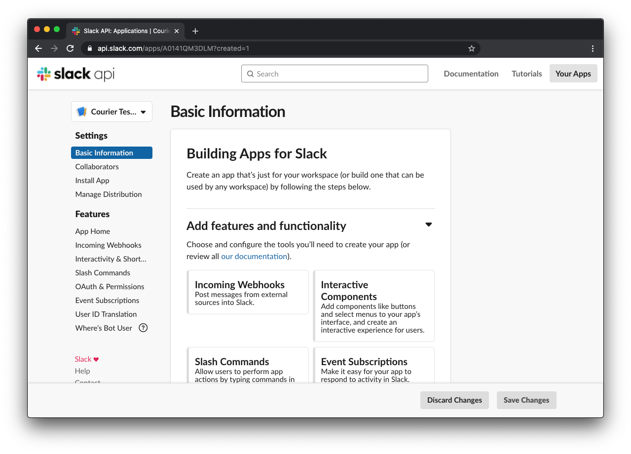 Slack App Console