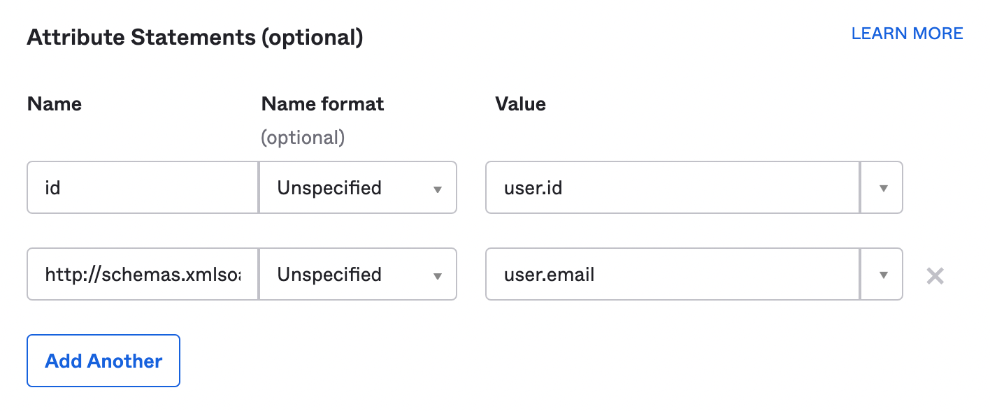 Okta attribute statements.