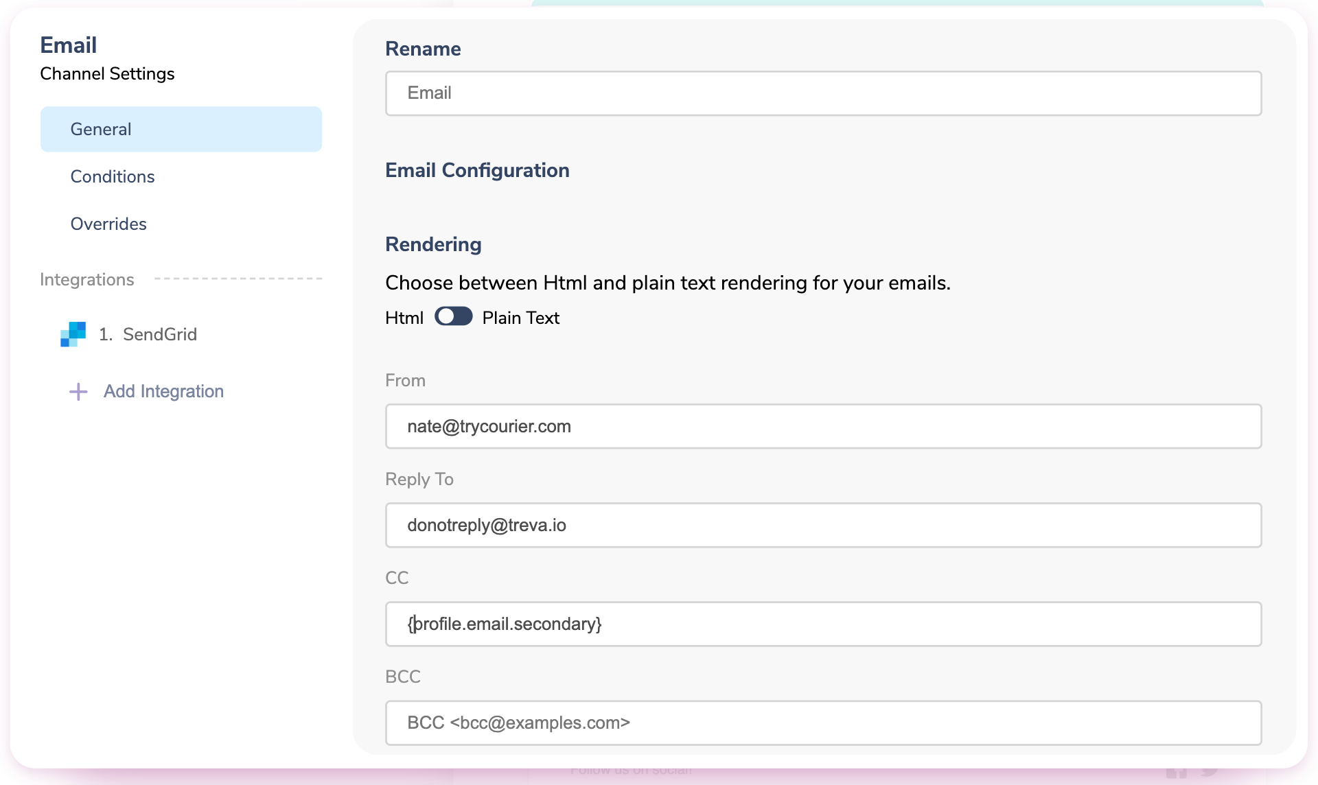 Email Channel Settings