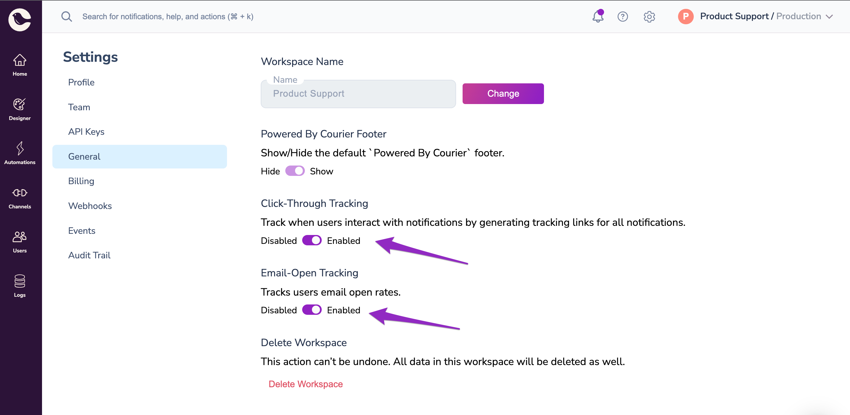 Courier General Settings