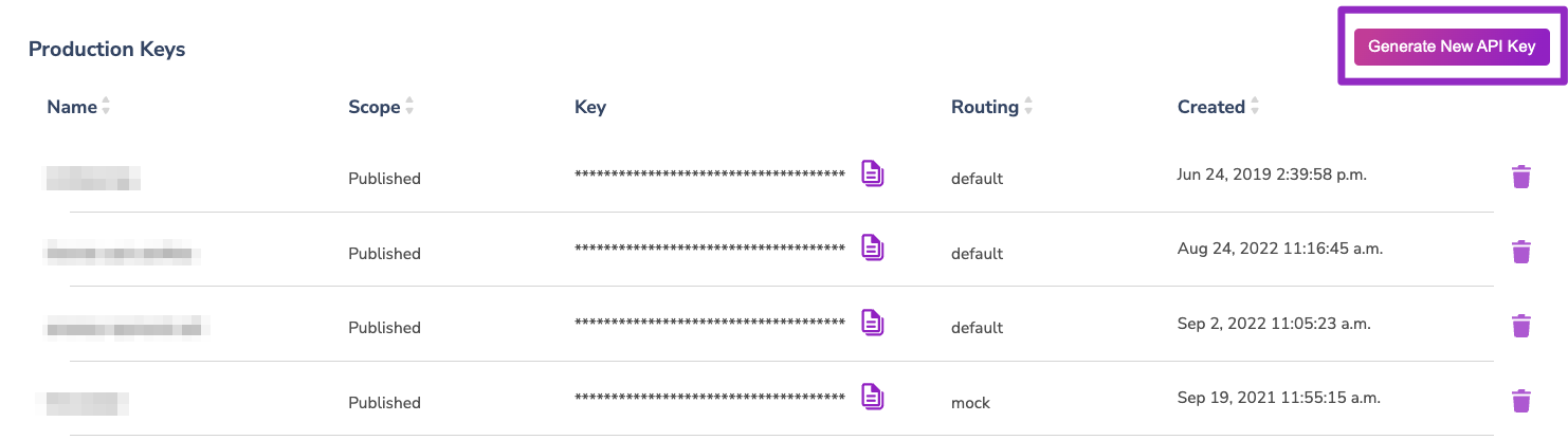 Generate New API Keys