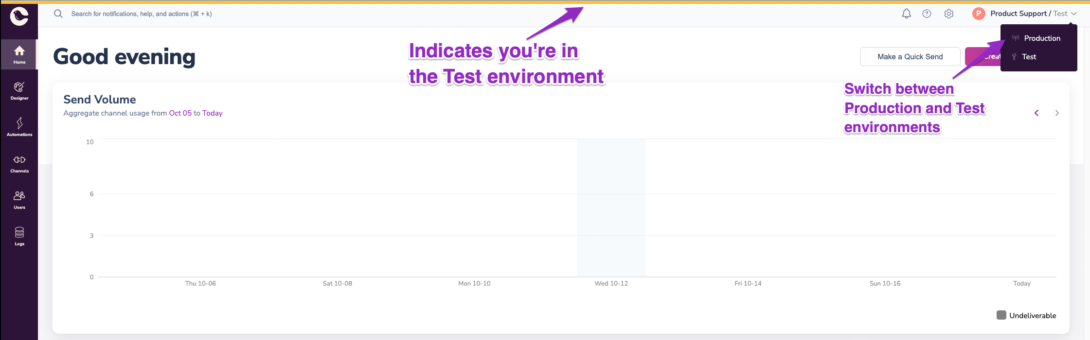 Use the Environments Toggle to Switch Between Environments