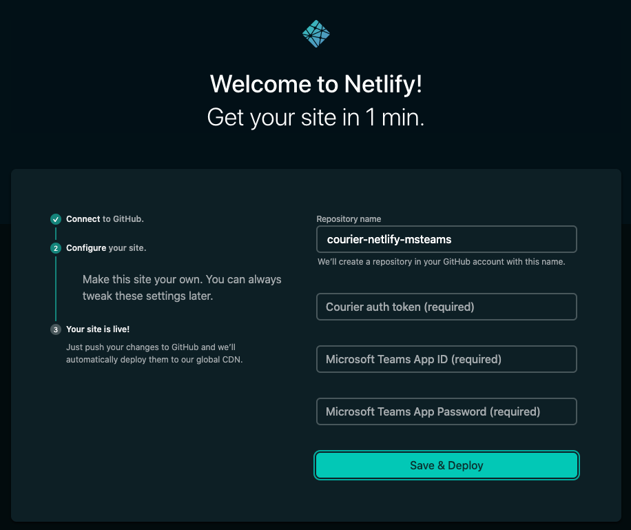 Netlify Deploy Input Dialog