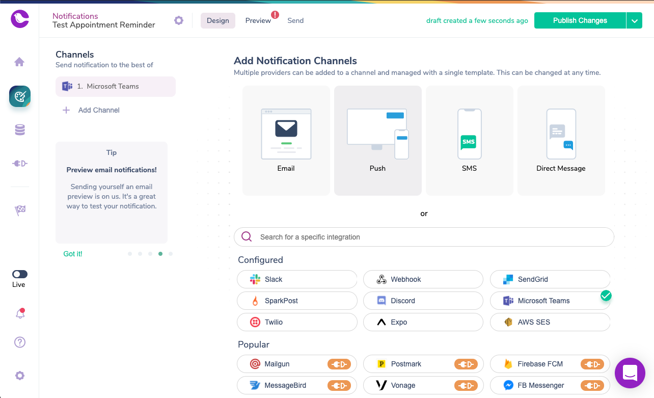 Notification Channel Selector with Microsoft Teams