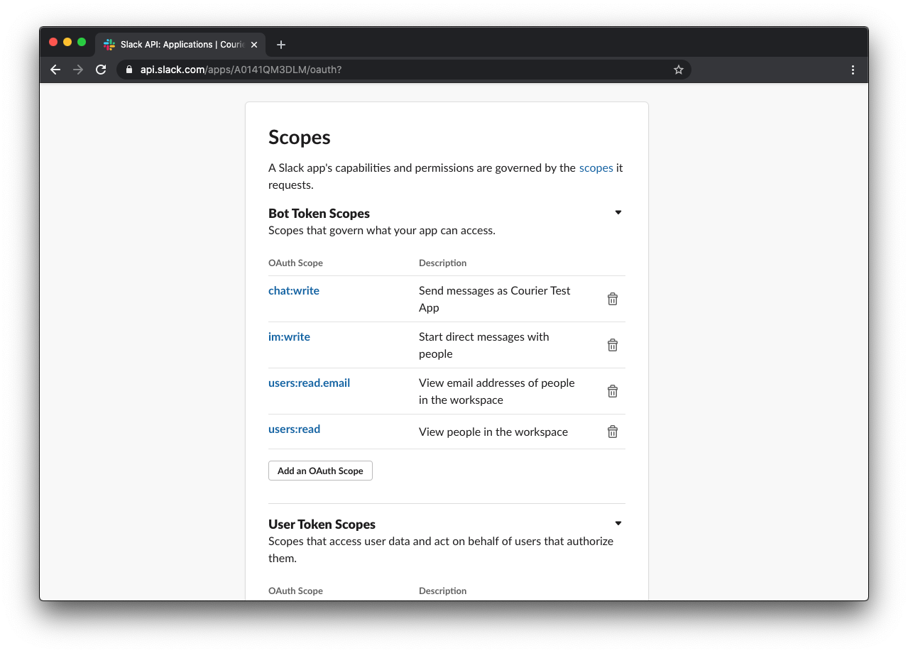 Slack OAuth Scopes
