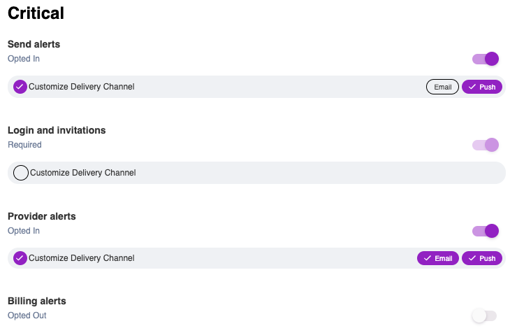 Preferences Page With Delivery Channels Customization