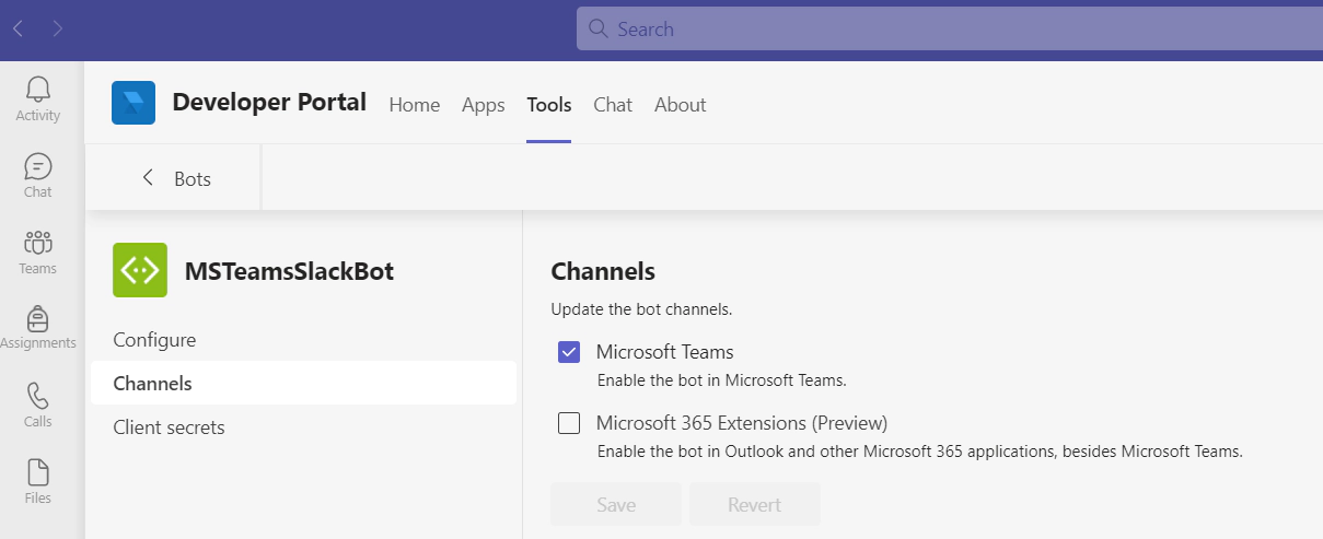 MS Teams Bot Channels