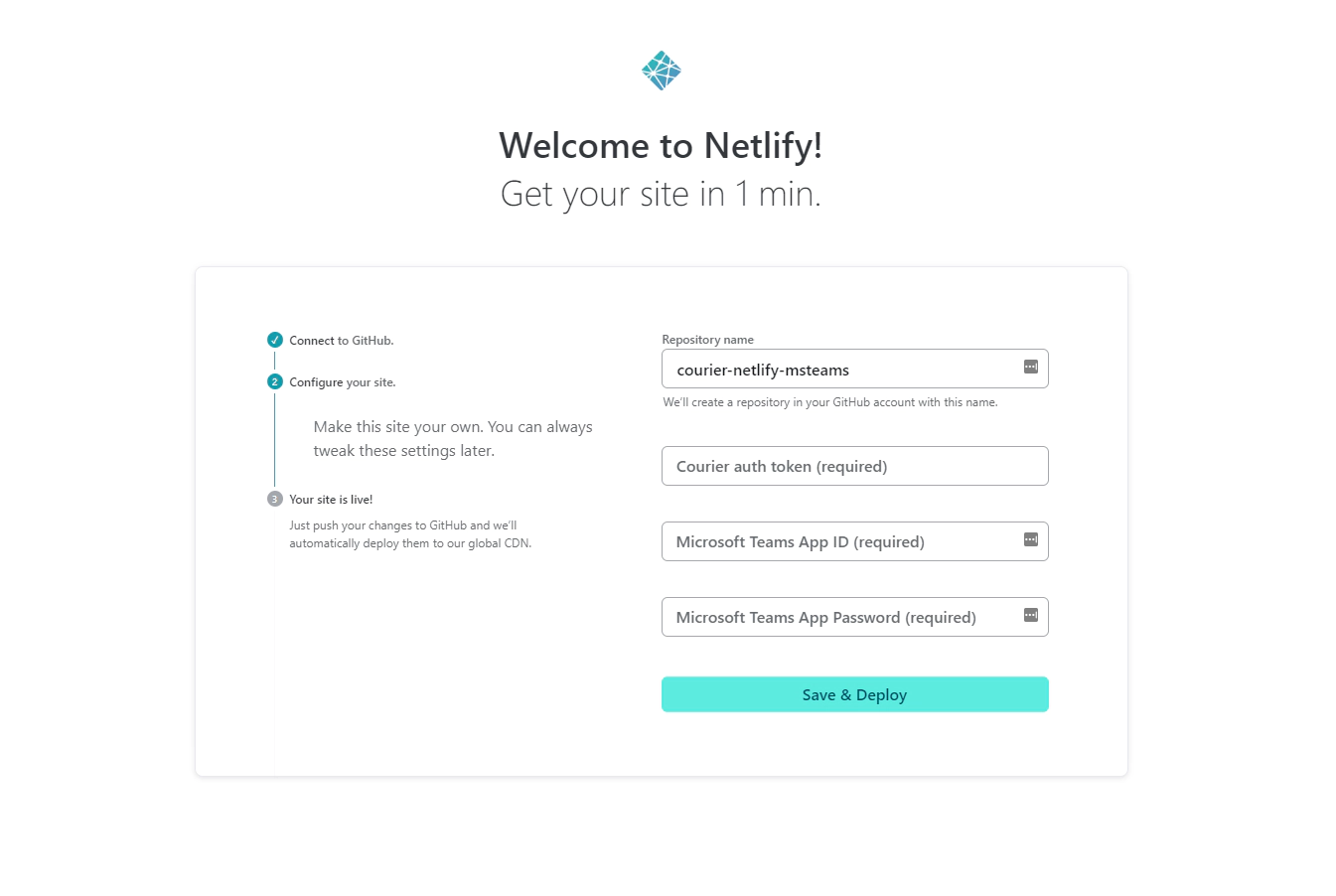 Netlify Deploy Input Dialog